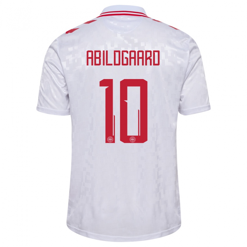 Damen Dänemark Lasse Abildgaard #10 Weiß Auswärtstrikot Trikot 24-26 T-Shirt