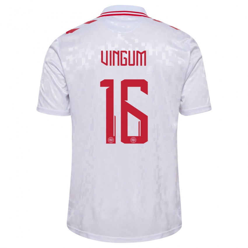 Damen Dänemark Alberte Vingum #16 Weiß Auswärtstrikot Trikot 24-26 T-Shirt