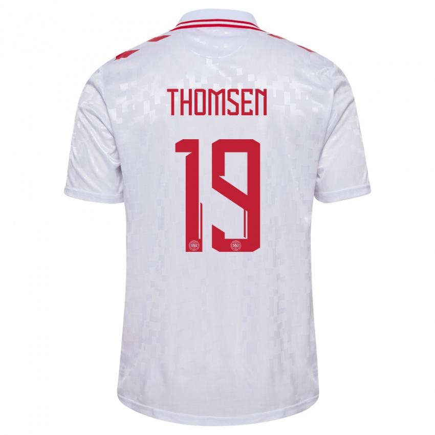 Damen Dänemark Janni Thomsen #19 Weiß Auswärtstrikot Trikot 24-26 T-Shirt