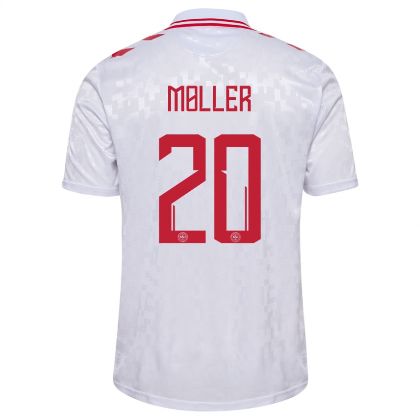 Damen Dänemark Caroline Moller #20 Weiß Auswärtstrikot Trikot 24-26 T-Shirt