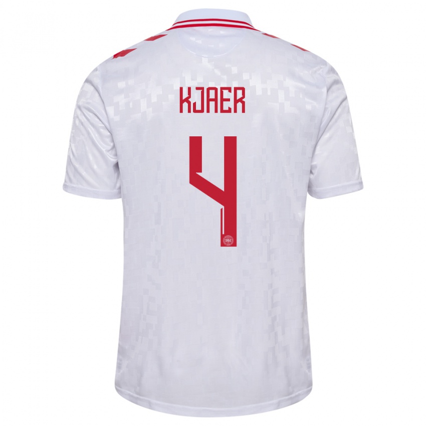 Damen Dänemark Simon Kjaer #4 Weiß Auswärtstrikot Trikot 24-26 T-Shirt