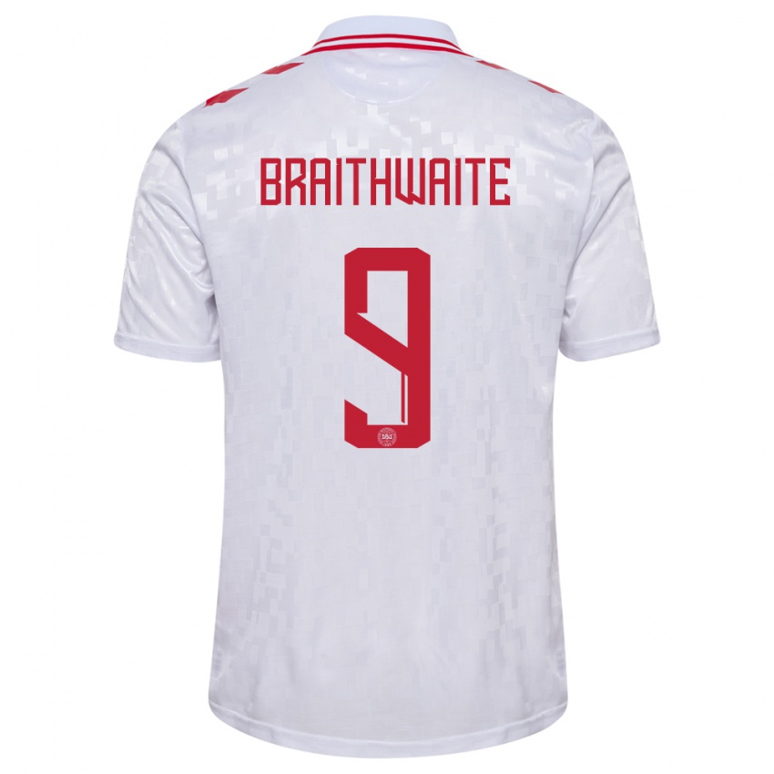 Damen Dänemark Martin Braithwaite #9 Weiß Auswärtstrikot Trikot 24-26 T-Shirt