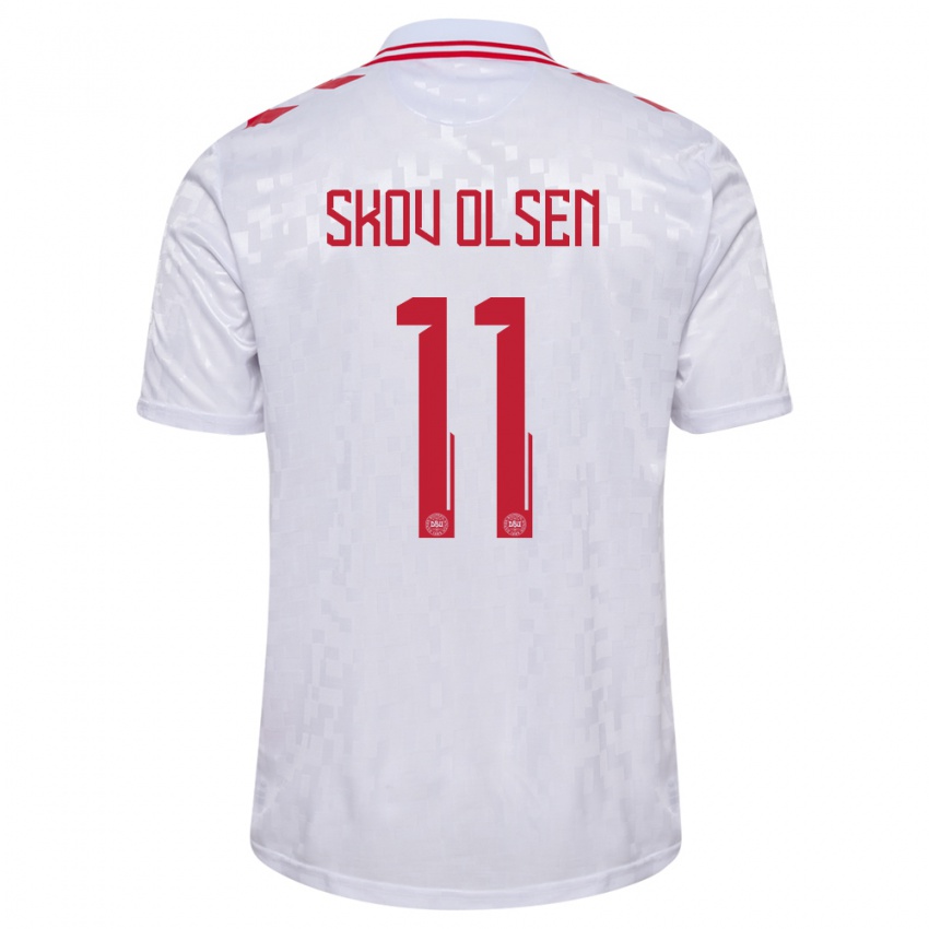 Damen Dänemark Andreas Skov Olsen #11 Weiß Auswärtstrikot Trikot 24-26 T-Shirt