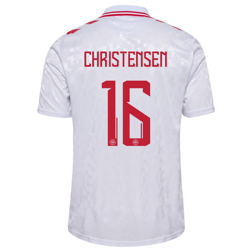 Damen Dänemark Oliver Christensen #16 Weiß Auswärtstrikot Trikot 24-26 T-Shirt