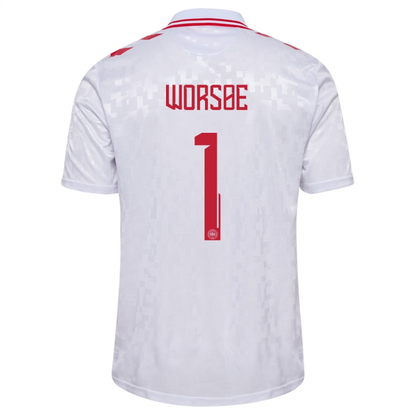 Damen Dänemark Laura Worsoe #1 Weiß Auswärtstrikot Trikot 24-26 T-Shirt