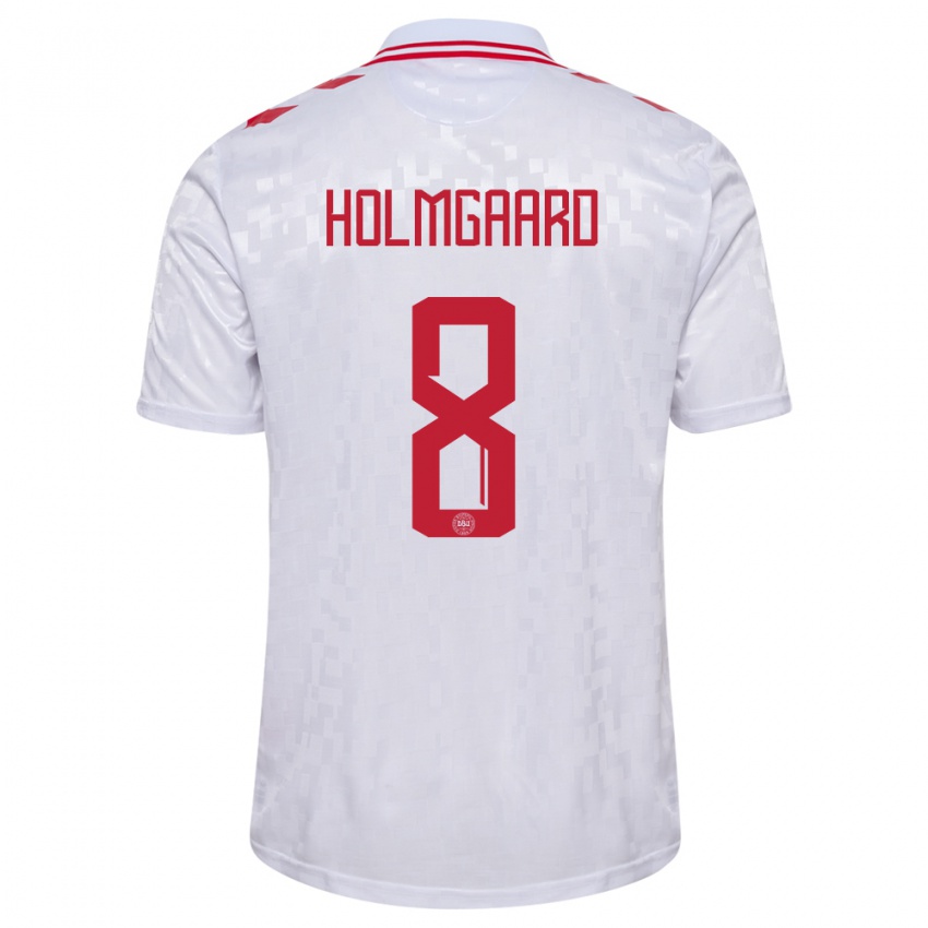 Damen Dänemark Sara Holmgaard #8 Weiß Auswärtstrikot Trikot 24-26 T-Shirt