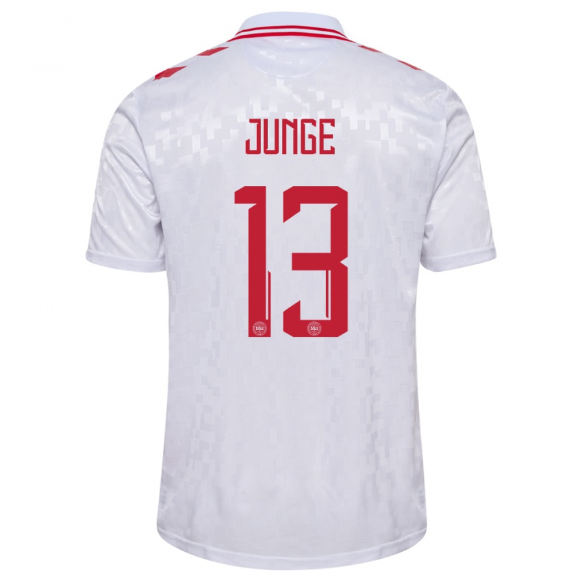 Damen Dänemark Sofie Junge #13 Weiß Auswärtstrikot Trikot 24-26 T-Shirt