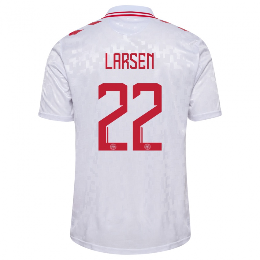 Damen Dänemark Kathrine Larsen #22 Weiß Auswärtstrikot Trikot 24-26 T-Shirt