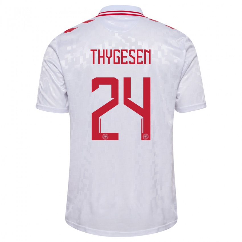 Damen Dänemark Sarah Thygesen #24 Weiß Auswärtstrikot Trikot 24-26 T-Shirt