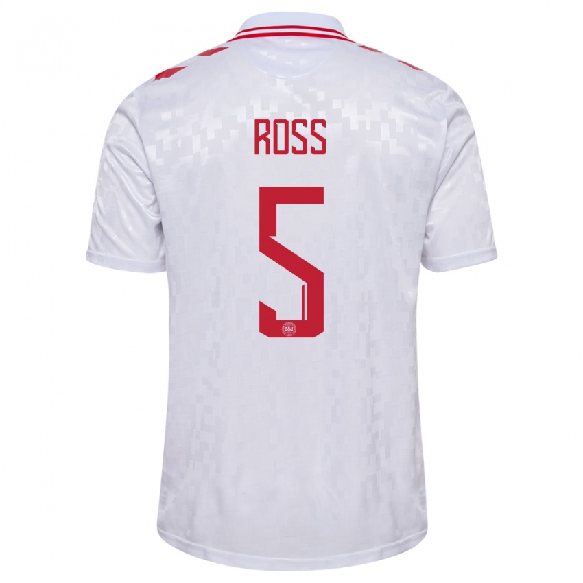 Damen Dänemark Mathias Ross #5 Weiß Auswärtstrikot Trikot 24-26 T-Shirt
