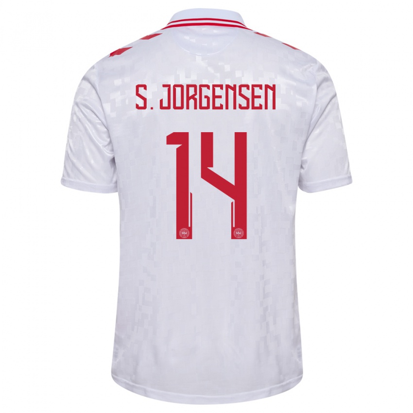 Damen Dänemark Sebastian Jorgensen #14 Weiß Auswärtstrikot Trikot 24-26 T-Shirt