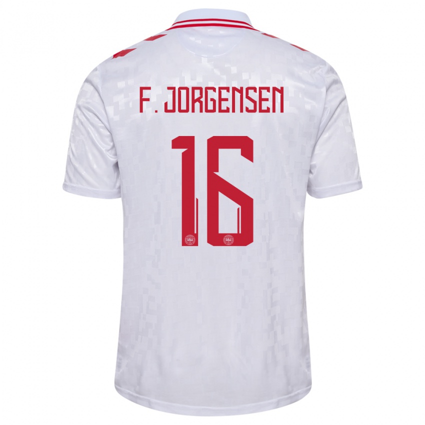 Damen Dänemark Filip Jorgensen #16 Weiß Auswärtstrikot Trikot 24-26 T-Shirt