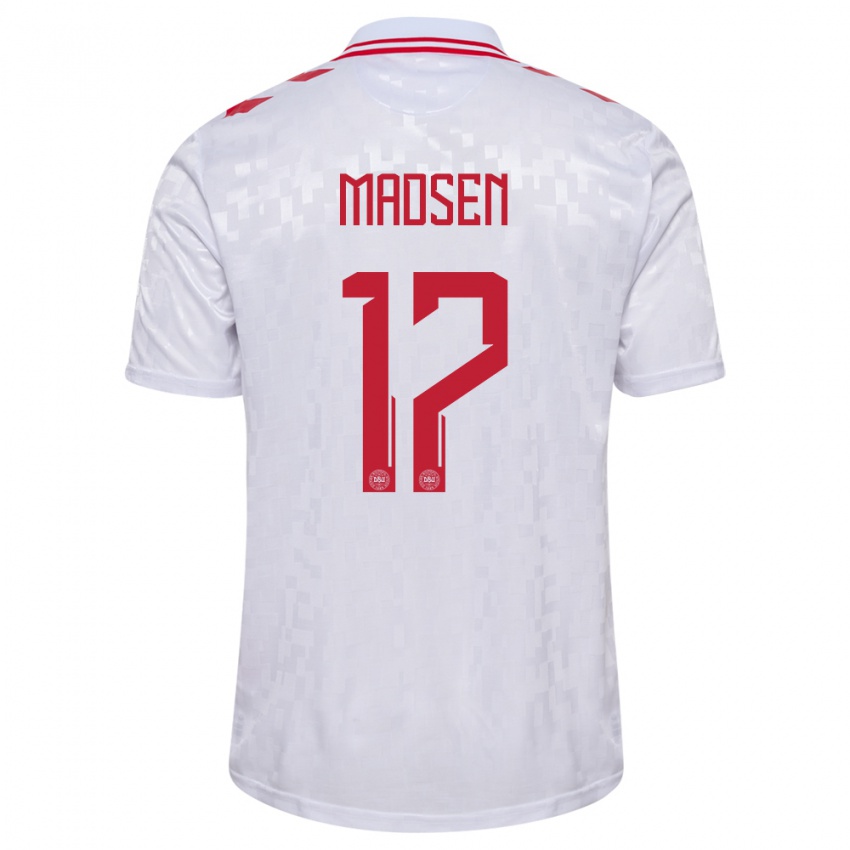 Damen Dänemark Nicolas Madsen #17 Weiß Auswärtstrikot Trikot 24-26 T-Shirt