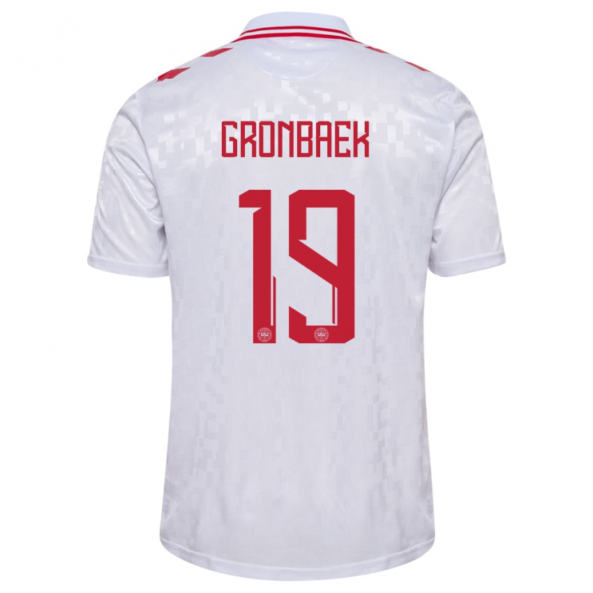 Damen Dänemark Albert Gronbaek #19 Weiß Auswärtstrikot Trikot 24-26 T-Shirt