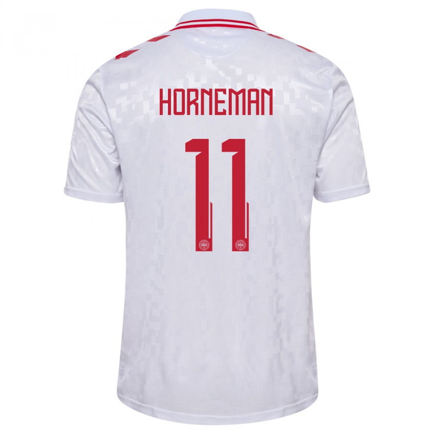 Damen Dänemark Charly Horneman #11 Weiß Auswärtstrikot Trikot 24-26 T-Shirt