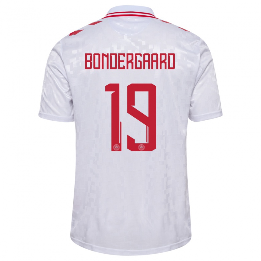 Damen Dänemark Asbjorn Bondergaard #19 Weiß Auswärtstrikot Trikot 24-26 T-Shirt