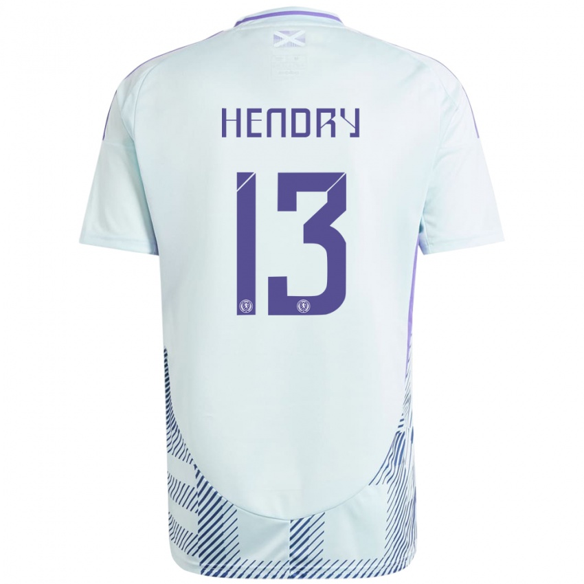 Damen Schottland Jack Hendry #13 Helles Mintblau Auswärtstrikot Trikot 24-26 T-Shirt