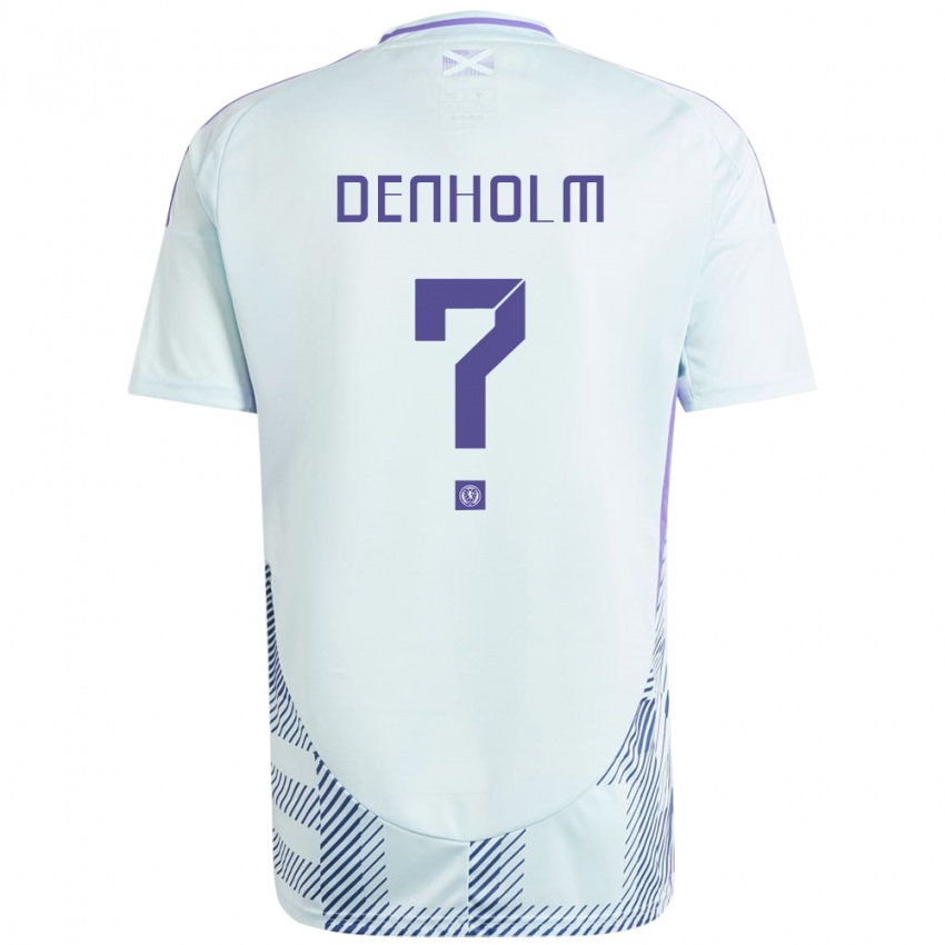 Damen Schottland Aidan Denholm #0 Helles Mintblau Auswärtstrikot Trikot 24-26 T-Shirt