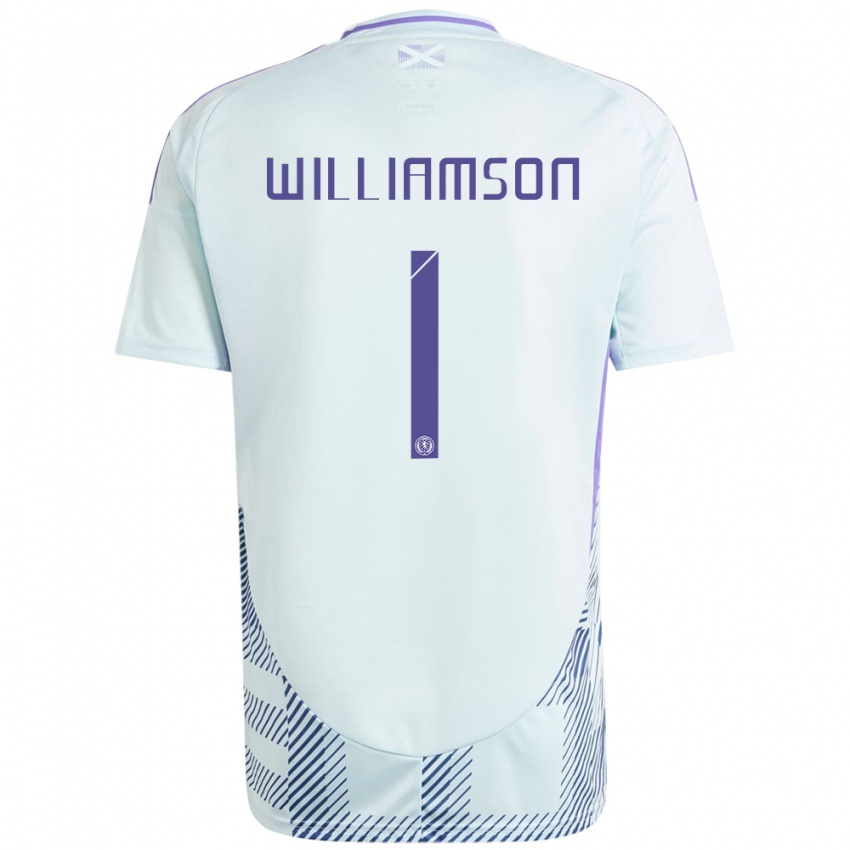 Damen Schottland Woody Williamson #1 Helles Mintblau Auswärtstrikot Trikot 24-26 T-Shirt