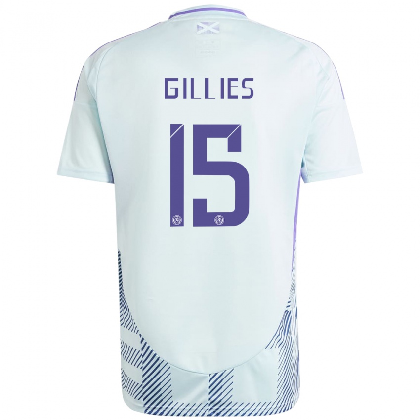 Damen Schottland Matthew Gillies #15 Helles Mintblau Auswärtstrikot Trikot 24-26 T-Shirt