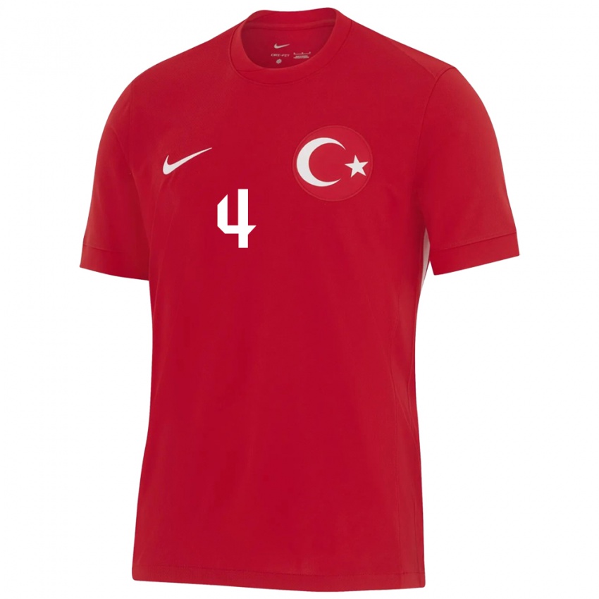 Damen Türkei Zeynap Kerimoğlu #4 Rot Auswärtstrikot Trikot 24-26 T-Shirt