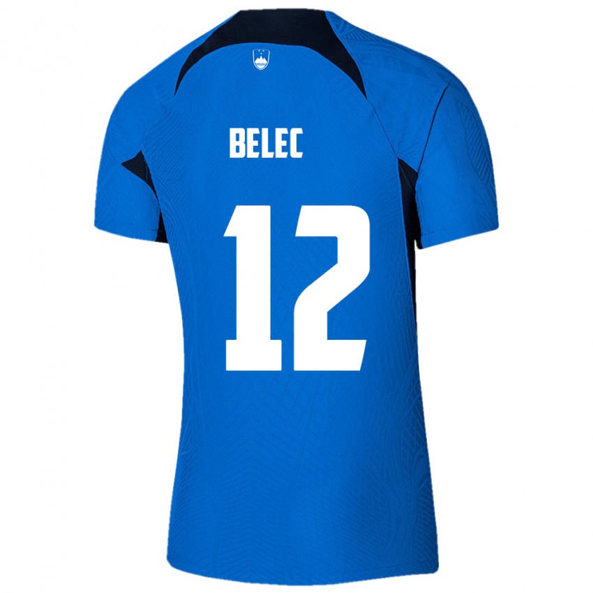 Damen Slowenien Vid Belec #12 Blau Auswärtstrikot Trikot 24-26 T-Shirt