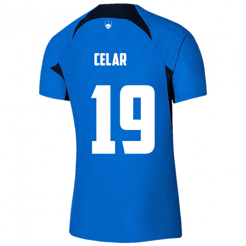 Damen Slowenien Zan Celar #19 Blau Auswärtstrikot Trikot 24-26 T-Shirt