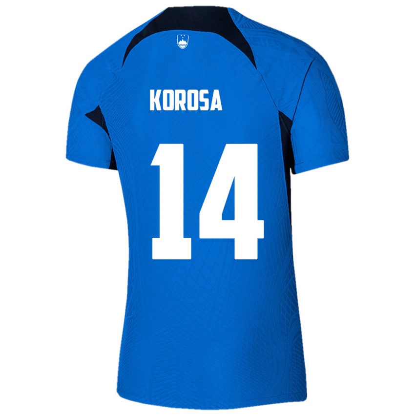 Damen Slowenien Anej Koroša #14 Blau Auswärtstrikot Trikot 24-26 T-Shirt