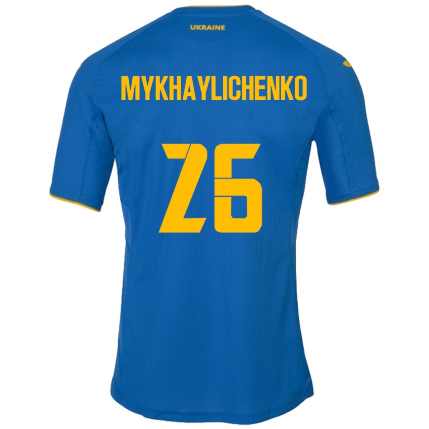 Damen Ukraine Bogdan Mykhaylichenko #26 Blau Auswärtstrikot Trikot 24-26 T-Shirt