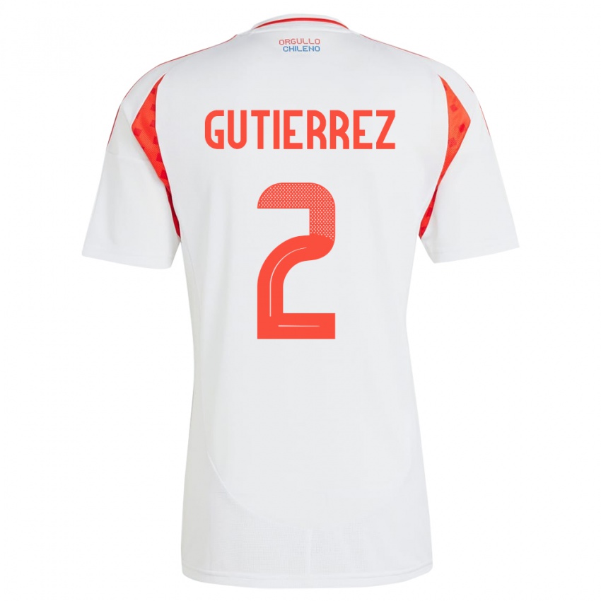 Damen Chile Joaquín Gutiérrez #2 Weiß Auswärtstrikot Trikot 24-26 T-Shirt