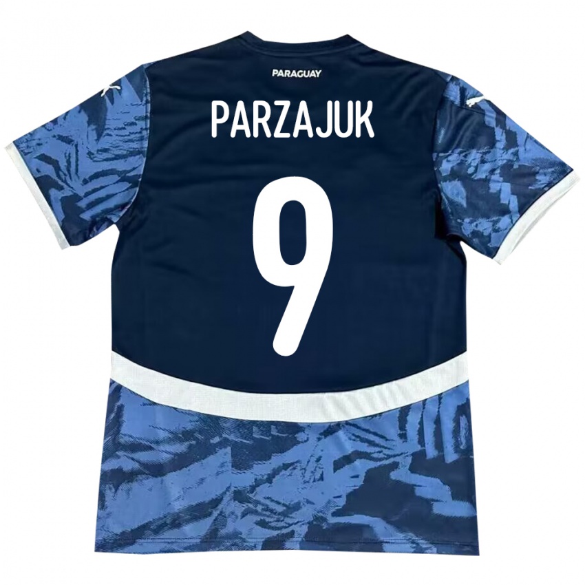 Damen Paraguay Kevin Parzajuk #9 Blau Auswärtstrikot Trikot 24-26 T-Shirt