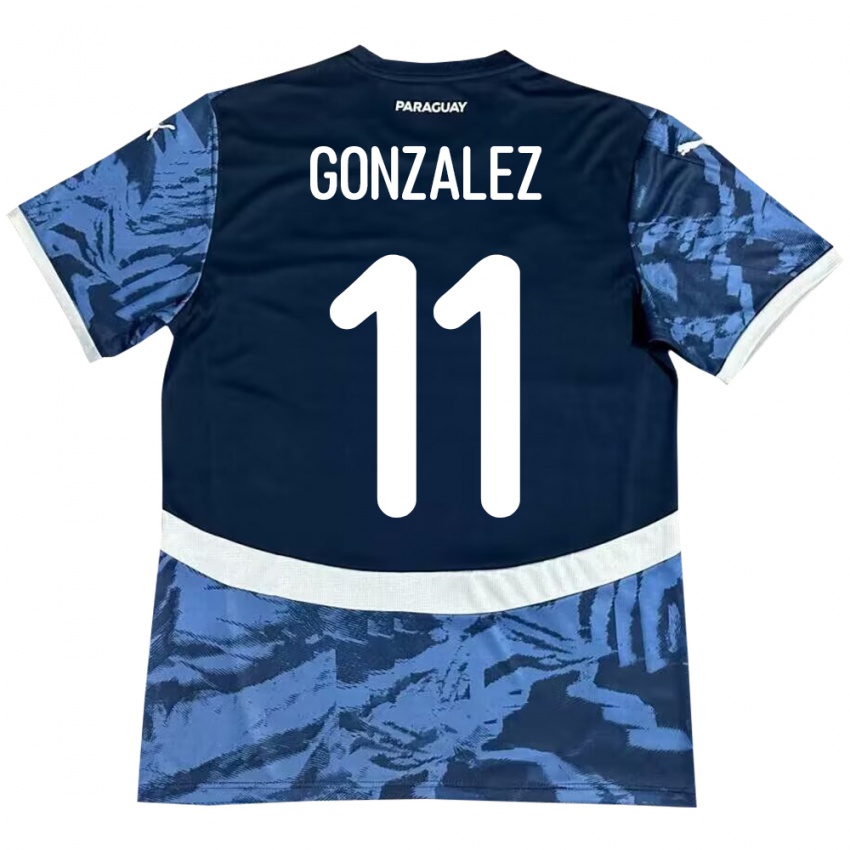 Damen Paraguay Enso González #11 Blau Auswärtstrikot Trikot 24-26 T-Shirt