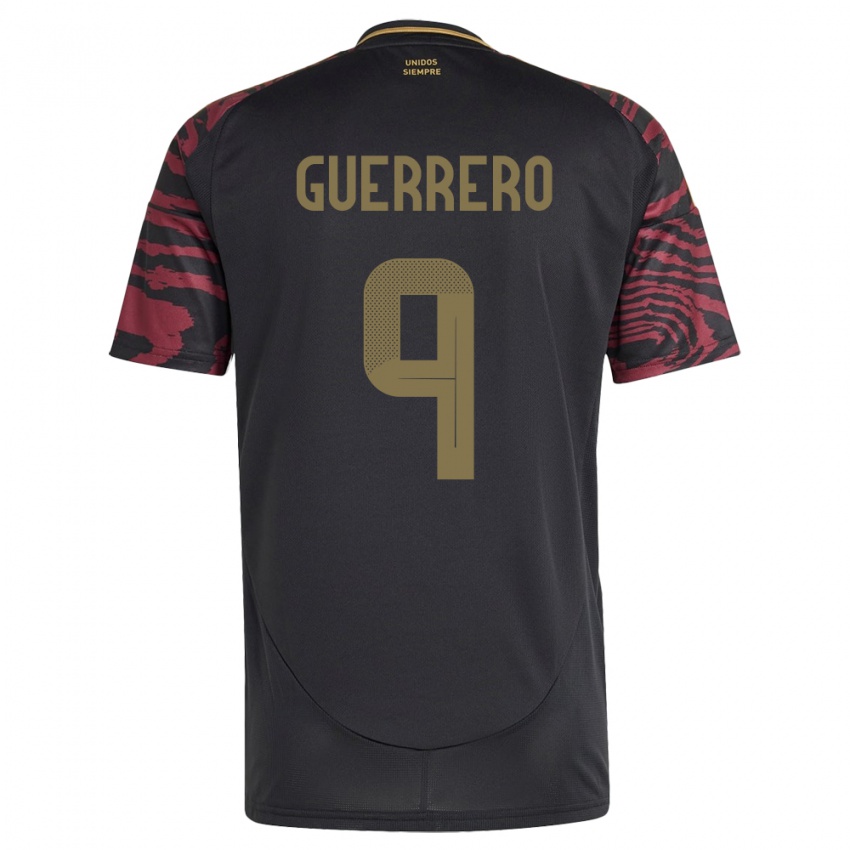 Damen Peru Paolo Guerrero #9 Schwarz Auswärtstrikot Trikot 24-26 T-Shirt