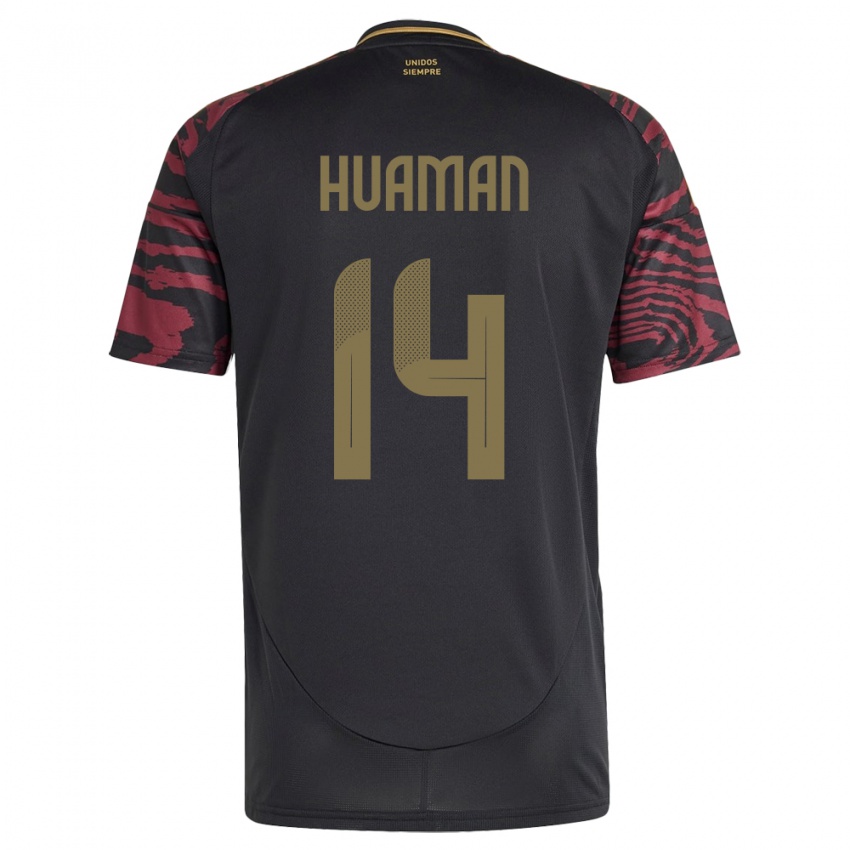 Damen Peru Marco Huamán #14 Schwarz Auswärtstrikot Trikot 24-26 T-Shirt