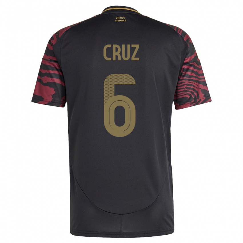 Damen Peru Esteban Cruz #6 Schwarz Auswärtstrikot Trikot 24-26 T-Shirt