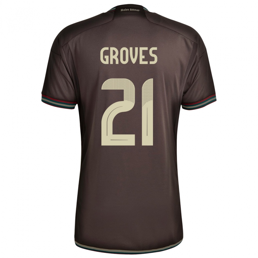 Damen Jamaika Isreala Groves #21 Nachtbraun Auswärtstrikot Trikot 24-26 T-Shirt