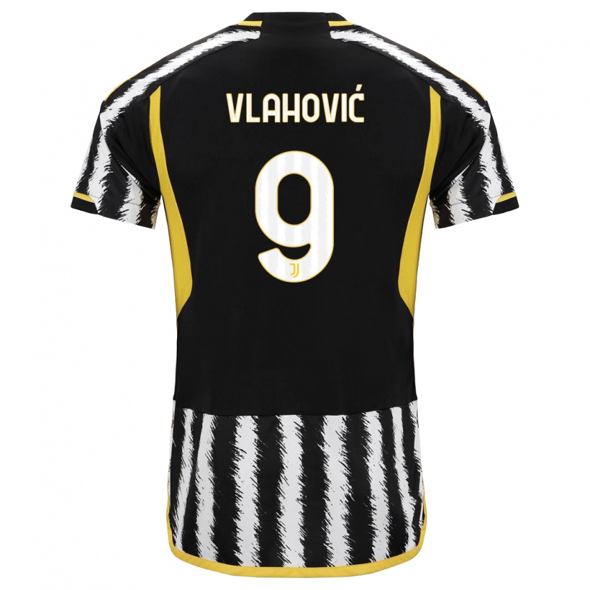 Kinder Dusan Vlahovic #9 Schwarz-Weiss Heimtrikot Trikot 2023/24 T-Shirt