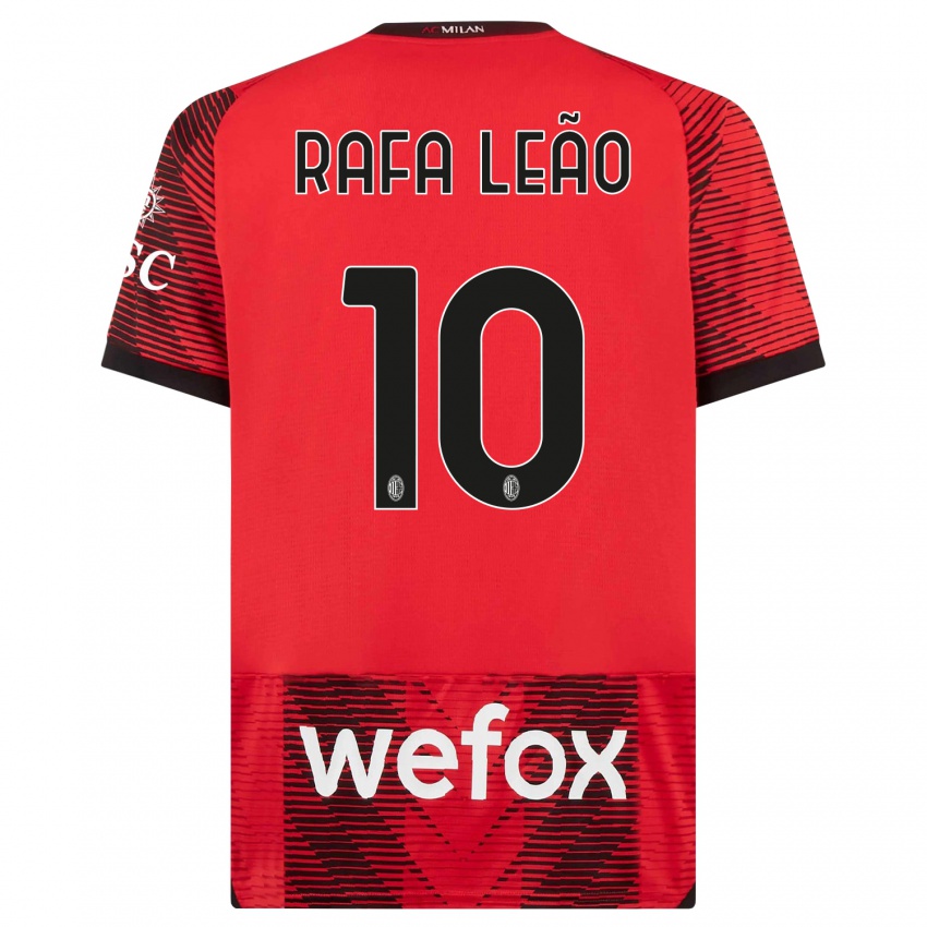 Kinder Rafael Leao #10 Rot Schwarz Heimtrikot Trikot 2023/24 T-Shirt