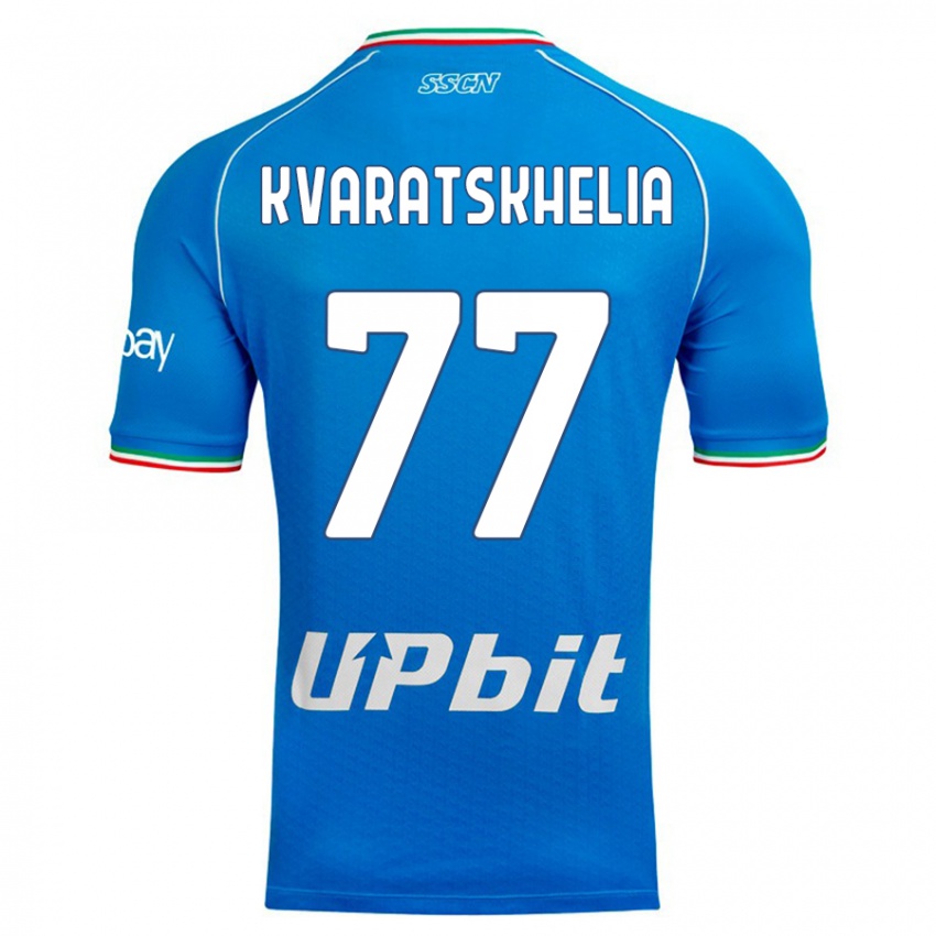 Kinder Khvicha Kvaratskhelia #77 Himmelblau Heimtrikot Trikot 2023/24 T-Shirt