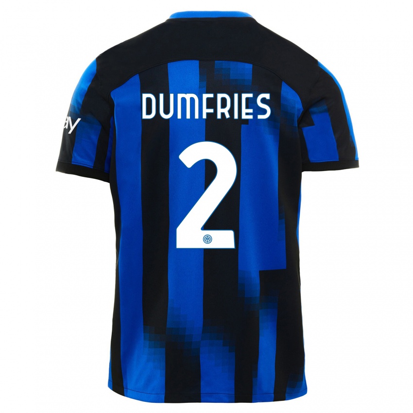 Kinder Denzel Dumfries #2 Schwarz Blau Heimtrikot Trikot 2023/24 T-Shirt