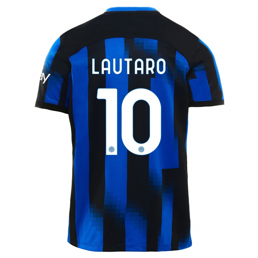 Kinder Lautaro Martinez #10 Schwarz Blau Heimtrikot Trikot 2023/24 T-Shirt