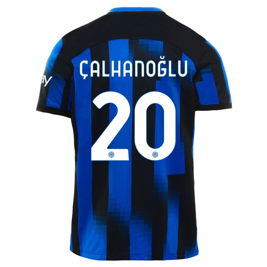 Kinder Hakan Calhanoglu #20 Schwarz Blau Heimtrikot Trikot 2023/24 T-Shirt