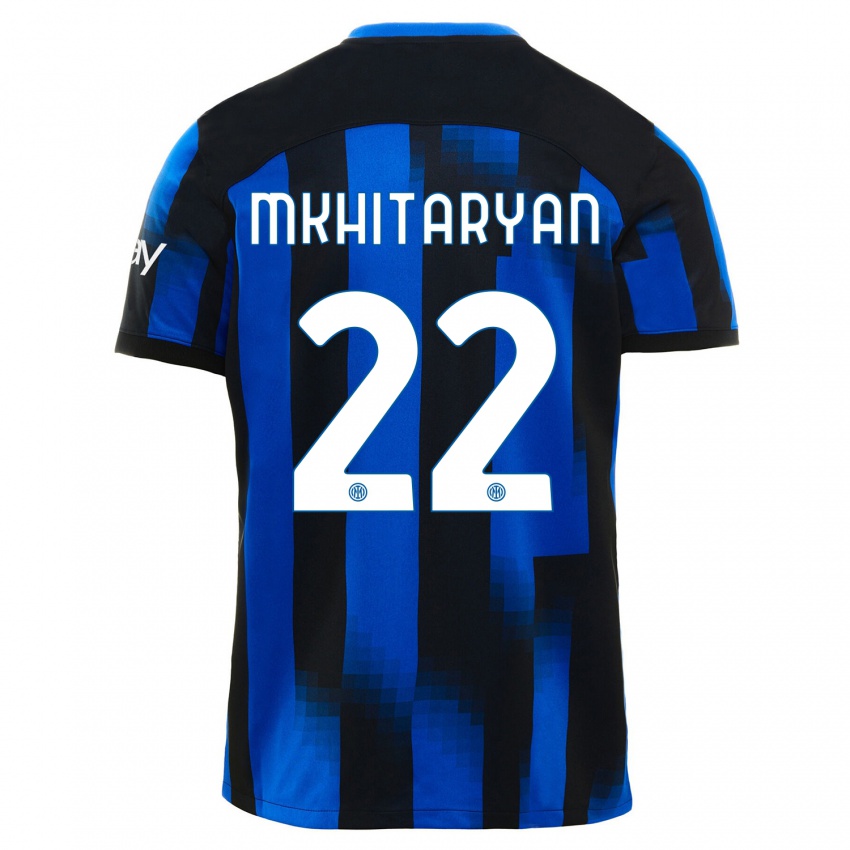 Kinder Henrikh Mkhitaryan #22 Schwarz Blau Heimtrikot Trikot 2023/24 T-Shirt