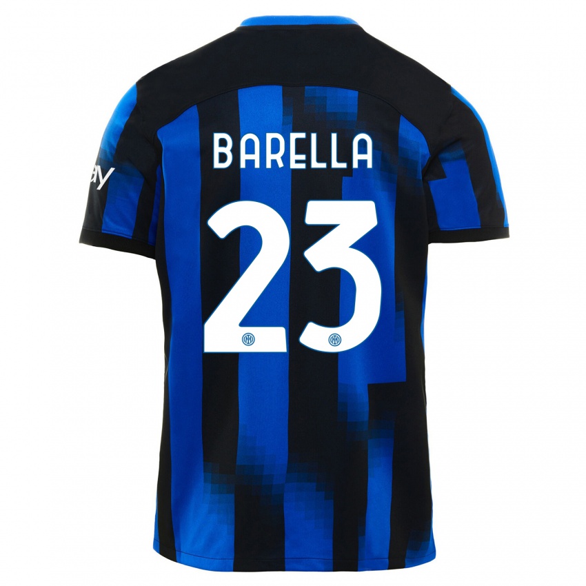 Kinder Nicolo Barella #23 Schwarz Blau Heimtrikot Trikot 2023/24 T-Shirt