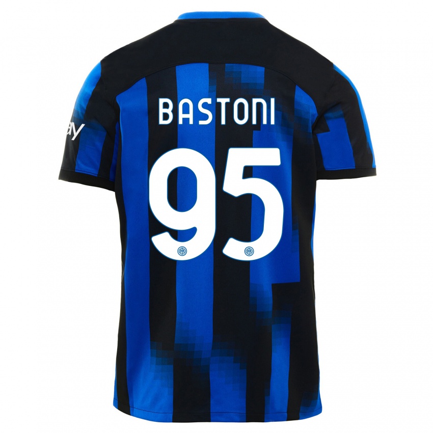 Kinder Alessandro Bastoni #95 Schwarz Blau Heimtrikot Trikot 2023/24 T-Shirt