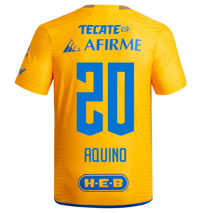 Kinder Javier Aquino #20 Gelb Heimtrikot Trikot 2023/24 T-Shirt