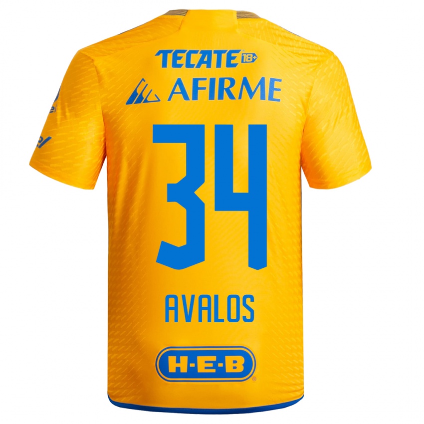 Kinder Erick Avalos #34 Gelb Heimtrikot Trikot 2023/24 T-Shirt