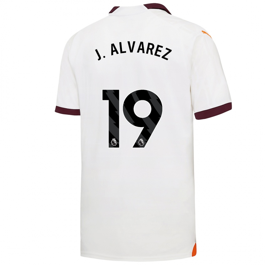 Kinder Julian Alvarez #19 Weiß Auswärtstrikot Trikot 2023/24 T-Shirt