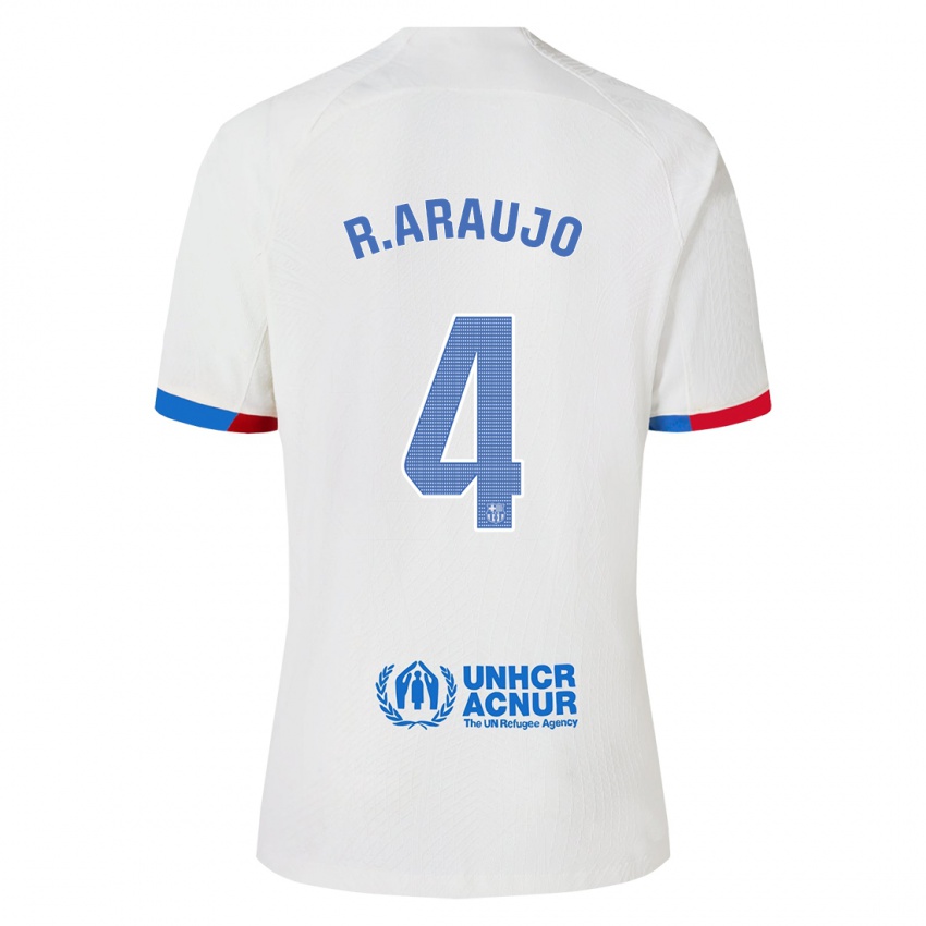 Kinder Ronald Araujo #4 Weiß Auswärtstrikot Trikot 2023/24 T-Shirt