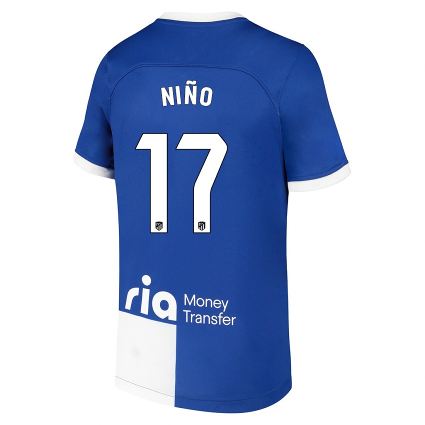 Kinder Adrián Niño #17 Blau Weiss Auswärtstrikot Trikot 2023/24 T-Shirt